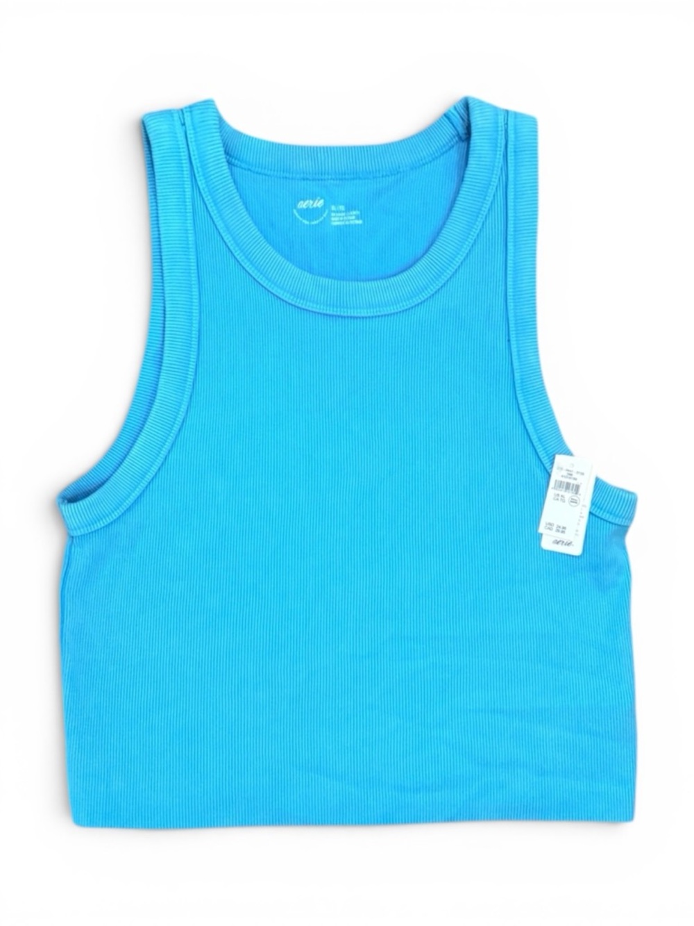 Aerie Ribbed Cropped Tank Top Bright Blue Sleeveless NWT XL